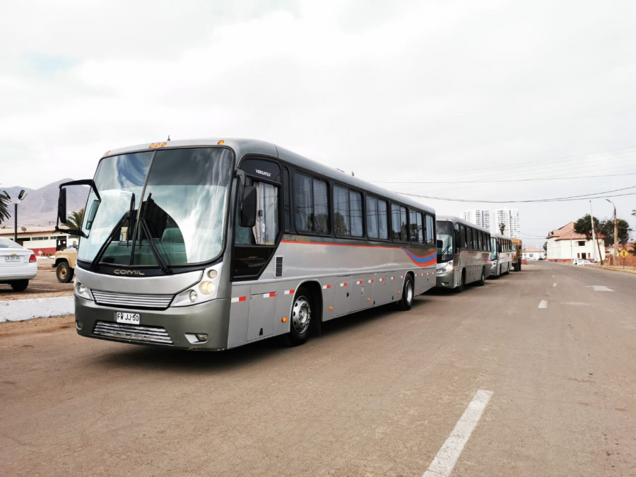 La institución ha desplegado su flota de buses Comil Campione 3.45 en el marco del Covid-19. Foto: Ejército de Chile