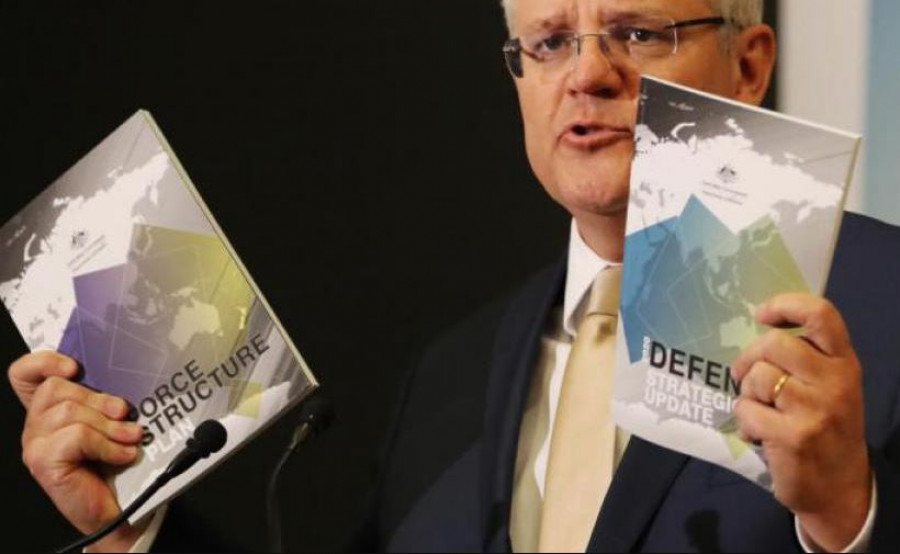 Scott Morrison durante el lanzamiento del plan de reorganización estratégica de defensa 2020 de Australia. Foto: Prime Minister of Australia