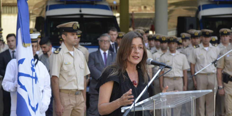 Sabina Frederic en el acto de relevo de autoridades de la Prefectura Naval Argentina. Foto: Ministerio de Seguridad.