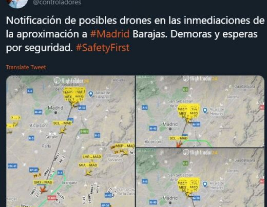 Aviso de los controladores aéreos sobre la presencia de drones el lunes pasado en Barajas.