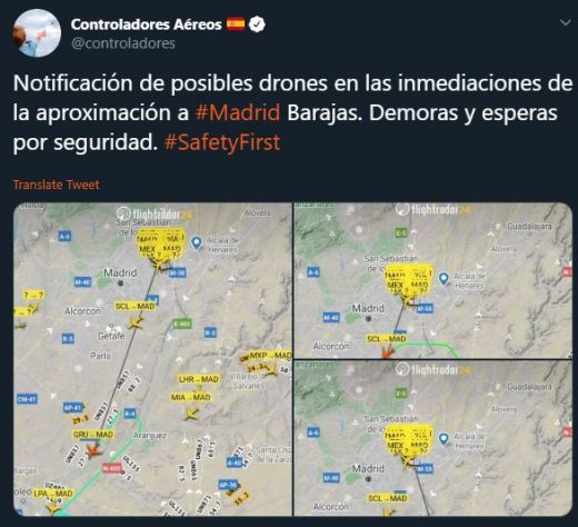 Aviso de los controladores aéreos sobre la presencia de drones el lunes pasado en Barajas.