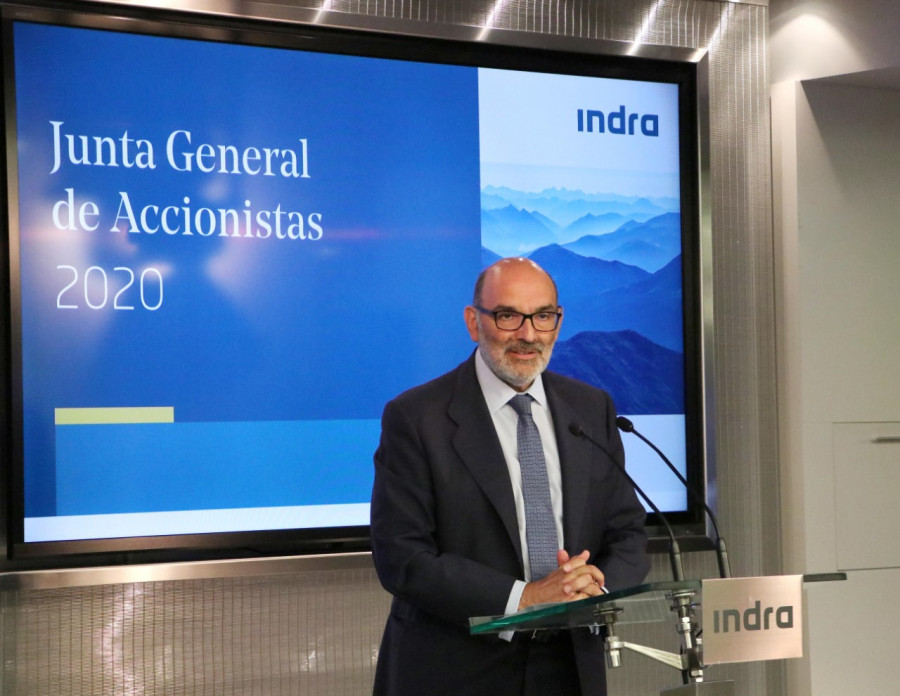 Abrill-Martorell en su intervención en la junta de accionistas. Foto: Indra