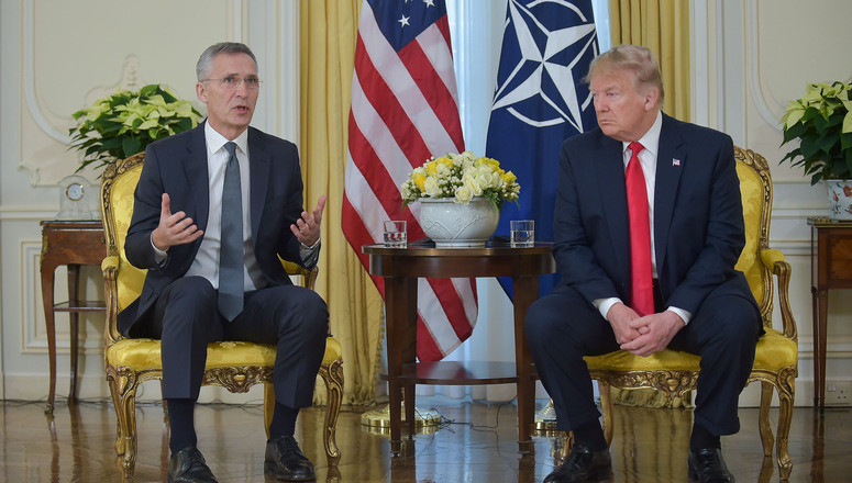 El presidente de EEUU con el secretario general de la OTAN en el 70 aniversario de la organización. Foto: OTAN
