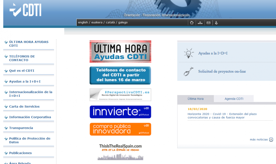 Página web del CDTI. Foto: CDTI