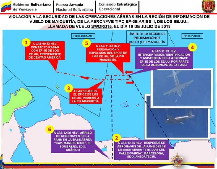 Plano de las operaciones de deteción e intercepción del avión EP-3E de la US Navy. Foto: Comando Estratégico Operacional.