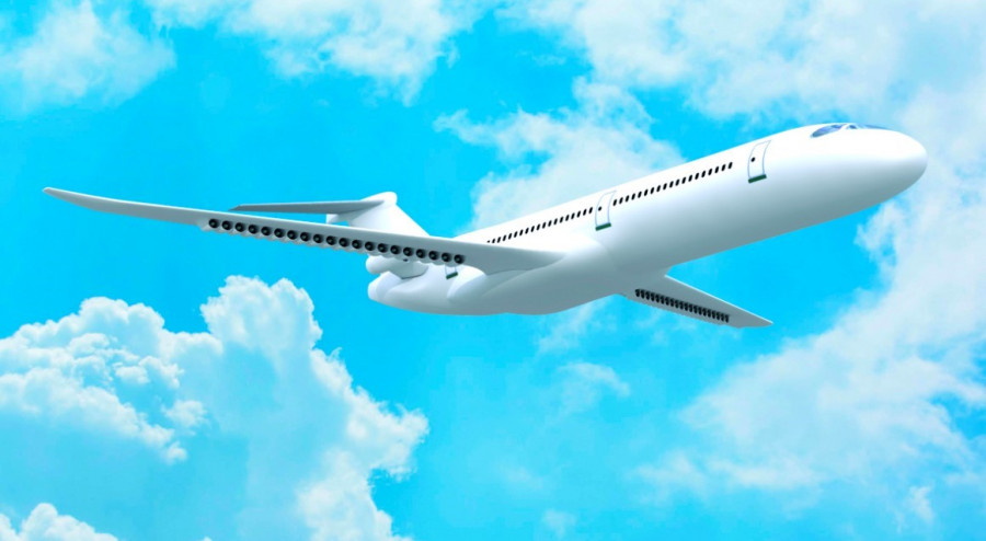 Concepto de avión propulsado con motores eléctricos. Foto: ITP