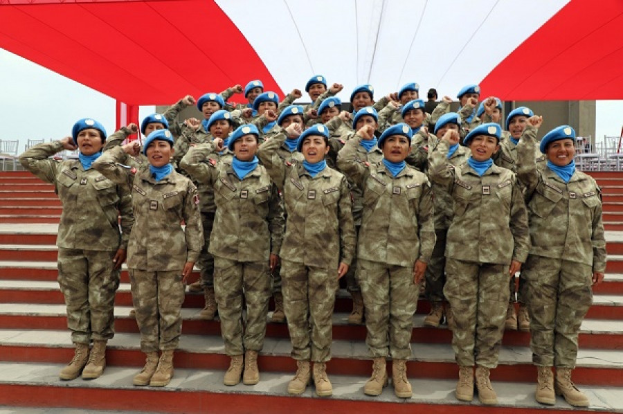 Cascos azules mujeres, integrantes del V contingente militar de la Compañía de Ingeniería Perú. Foto: Comando Conjunto del Perú.