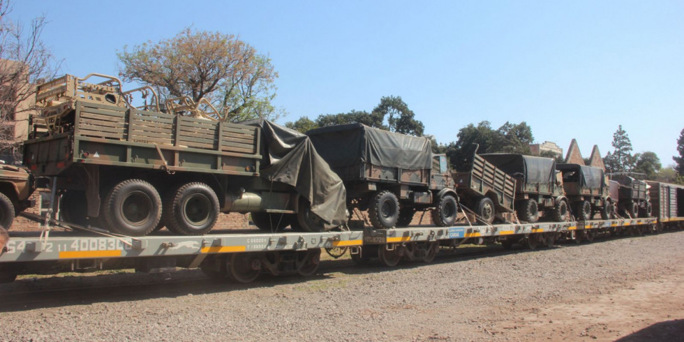 Los vagones del Belgrano Cargas con el material del Ejército Argentino. Foto: Ejército Argentino