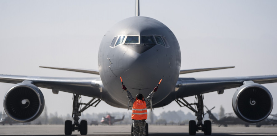 El Boeing 767-300ER del Grupo N° 10 de la FACh llega a la base aérea Pudahuel. Foto: Presidencia