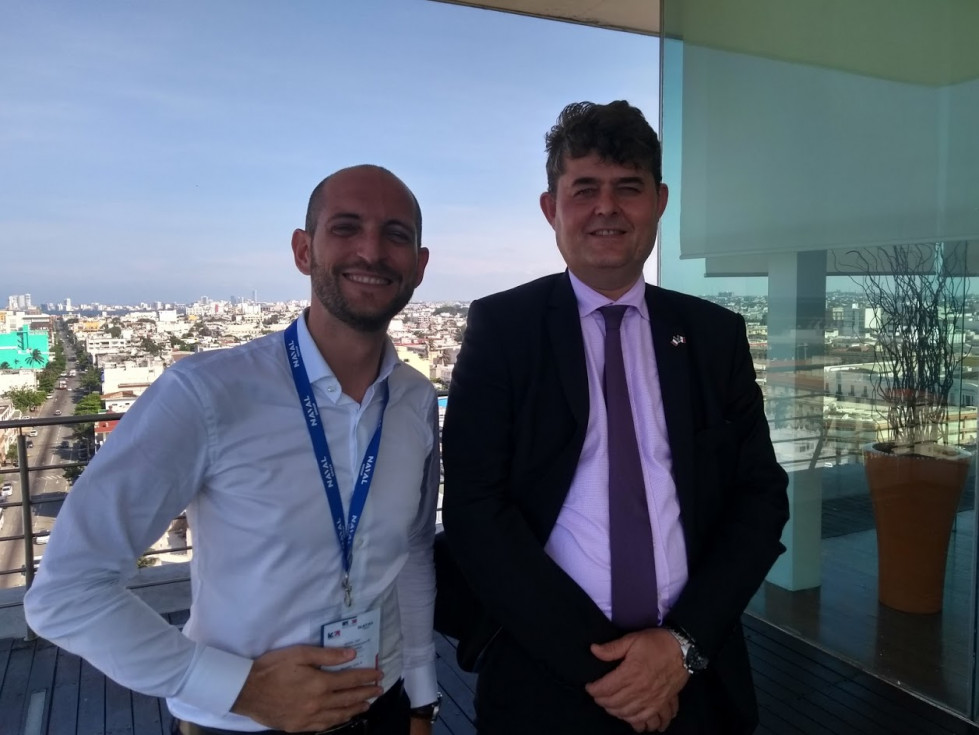 Nicolas Viala jefe de ventas de Naval Group para América Latina y Olivier Michel en Veracruz. C.H.