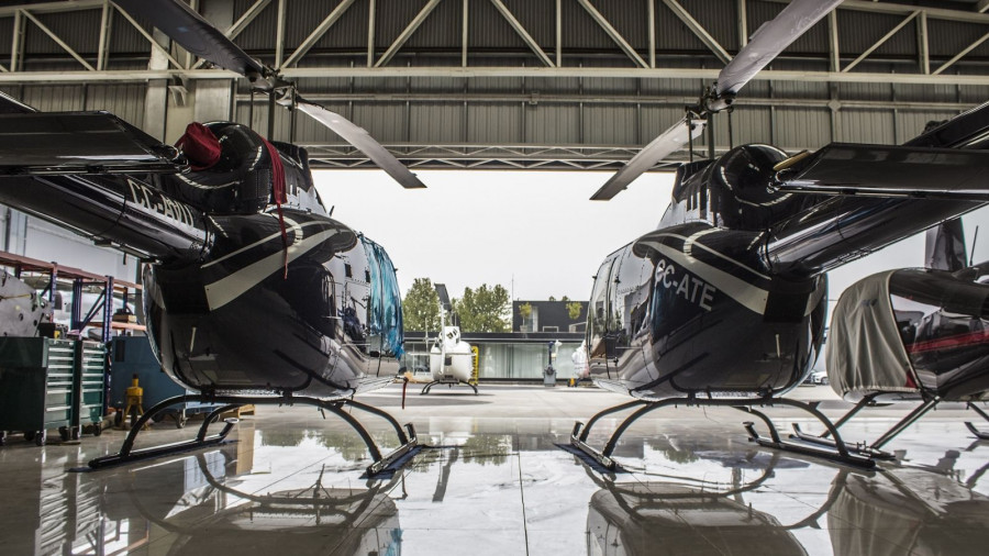 Las pulcras instalaciones de Eagle Copters albergan a los modernos helicópteros Bell y Robinson. Foto: Issan Valenzuela