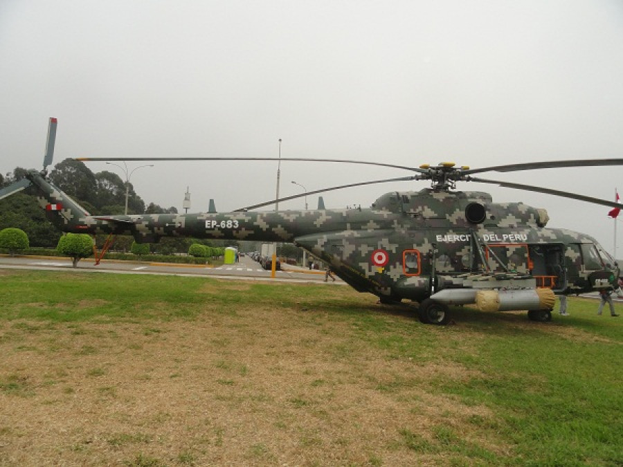 Un helicóptero Mi-171Sh del Ejército del Perú en Sitdef 2019. Foto: Peter Watson