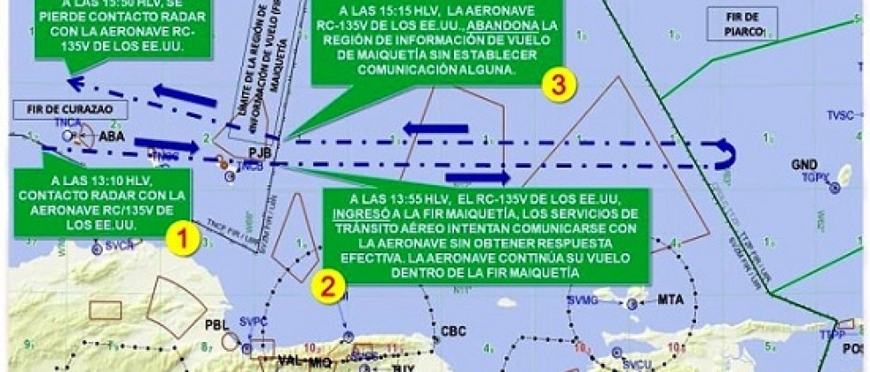 Detección del avión RC-135V de la USAF por los radares venezolanos, el 8 de octubre. Foto: Comando de Defensa Aeroespacial Integral.