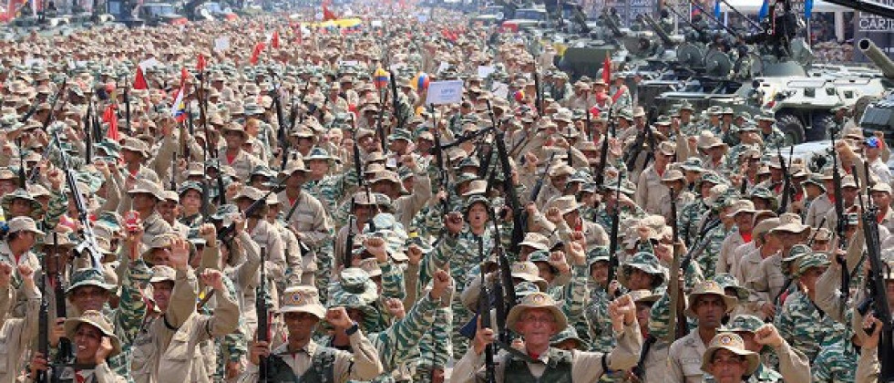 Milicianos concentrados en la avenida de Los Próceres, en Caracas. Foto: Milicia Bolivariana.