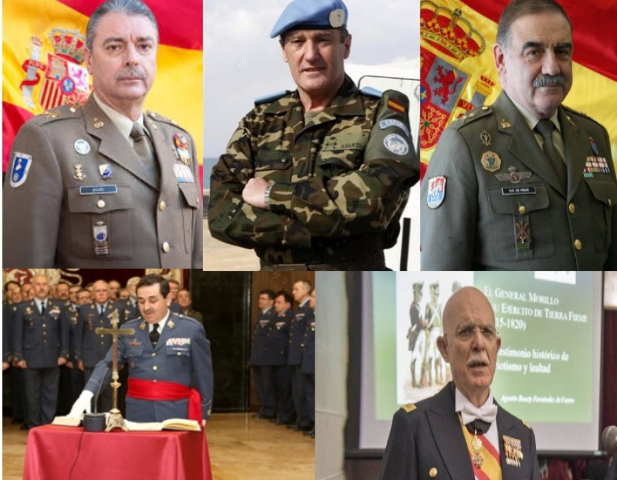 De arriba a abajo y de izquierda a derecha, los generales Budiño, Asarta, Otazu, Mestre y Rosety. Fotos: MDE y Europa Press