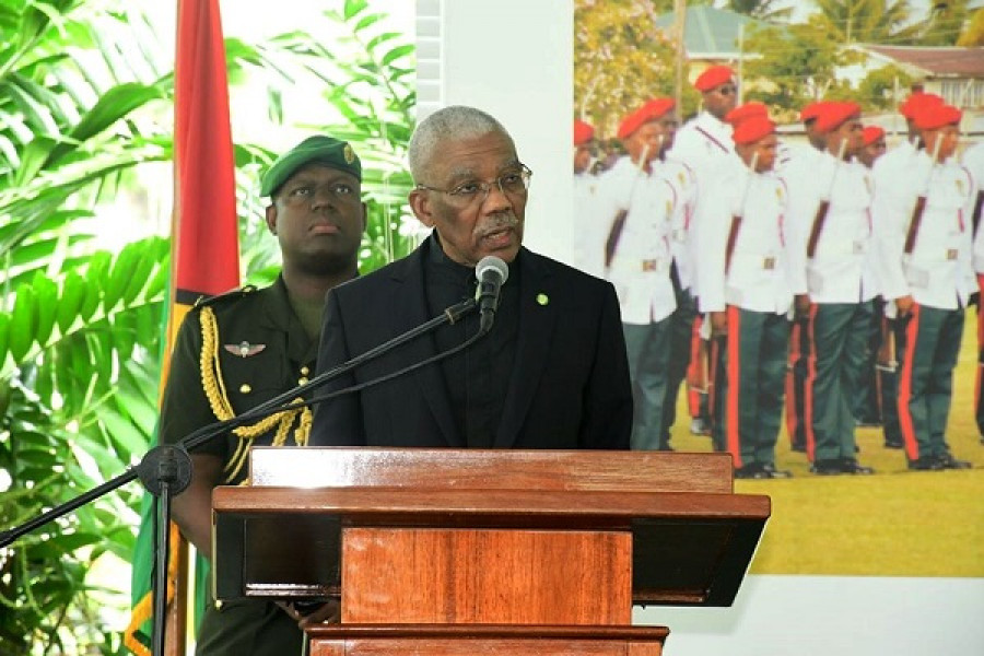 El presidente de Guyana, brigadier David Granger, en la apertura de la conferencia anual de oficiales. Foto: Guyana Defence Force.