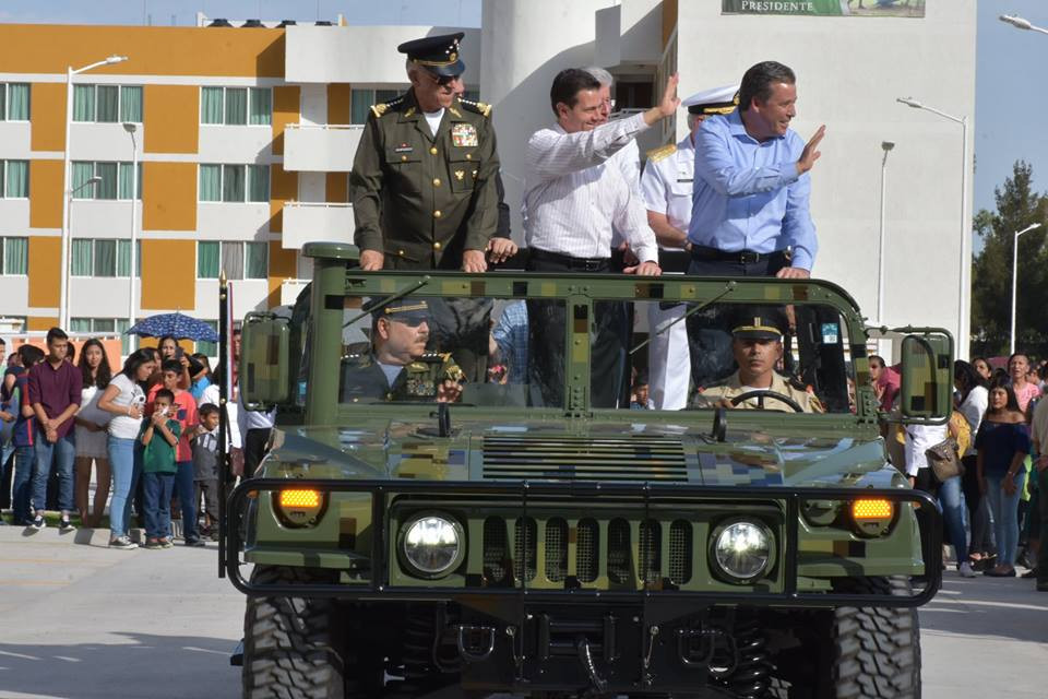 El expresidente Enrique Peña Nieto en la inauguración de unas instalaciones militares. Gobierno de México