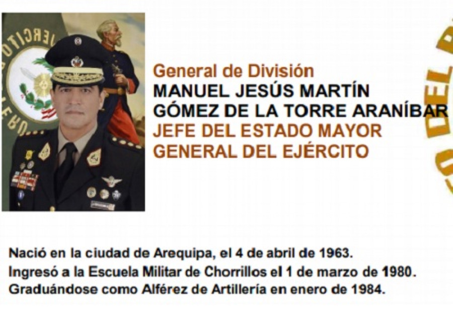 Sección de la hoja de vida del general de división Manuel Gómez de la Torre. Foto: Ejército del Perú.