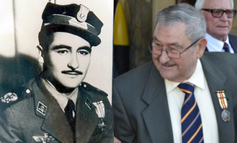 El entonces sargento Juan Moncadas en 1957 izquierda y en un acto en 2016 con la medalla derecha. Fotos: Ejército de Tierra