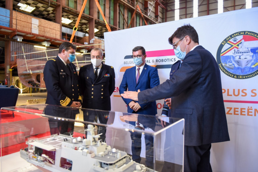 Puesta de la quilla del primer cazaminas belga neerlandés. Foto Naval Group