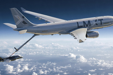 Impresión artística de un avión LMXT suministrando a un caza F 35. Imagen Brandon Stoker  Airbus