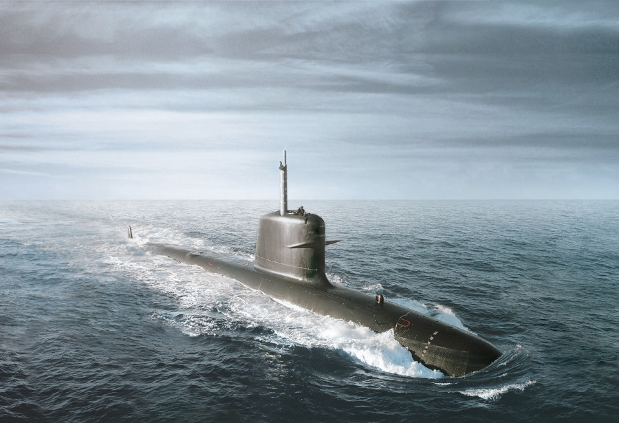 Representacíón de un submarino Scorpene 2000. Imagen Naval Group