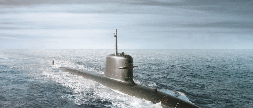 Representacíón de un submarino Scorpene 2000. Imagen Naval Group