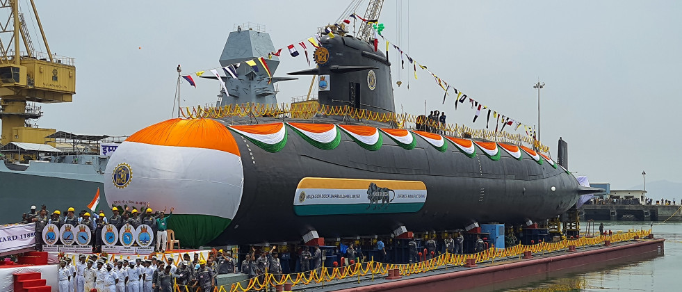 Lanzamiento del sexto submarino de la clase Scorpene para la India, el Vagsheer. Foto Naval Group01