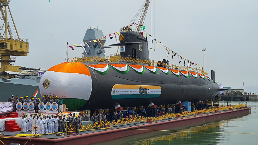 Lanzamiento del sexto submarino de la clase Scorpene para la India, el Vagsheer. Foto Naval Group01
