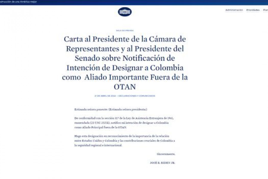 CARTA BIDEN CONGRESO. Foto Gobierno de los EEUU