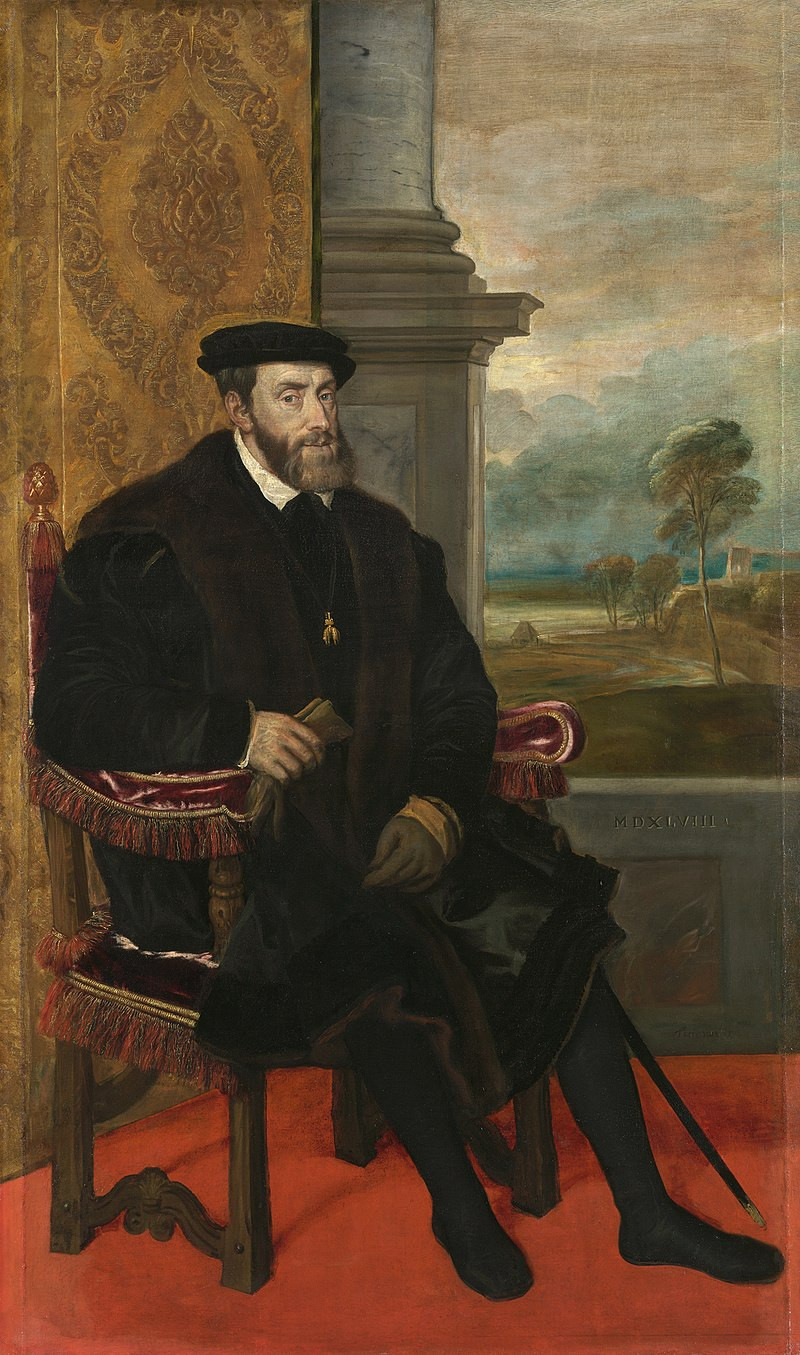 Portrait of Charles V, Holy Roman Emperor, seated (1500–1558), formerly attributed to Titian (Alte Pinakothek, Munich)