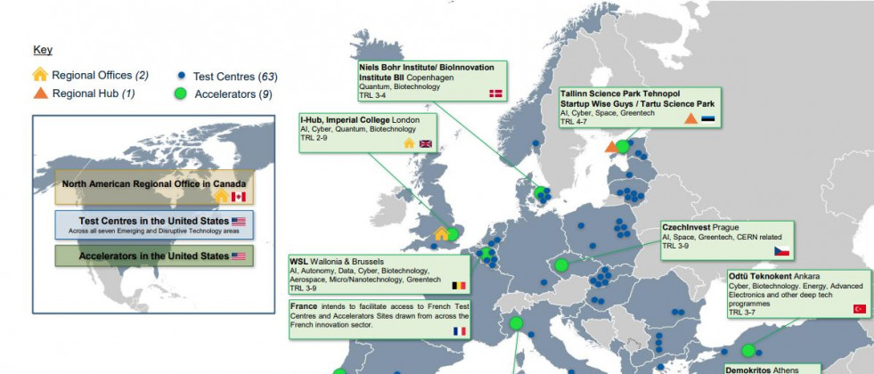 Ubicación geográfica del ecosistema del Acelerador de Innovación de la OTAN. Fuente OTAN