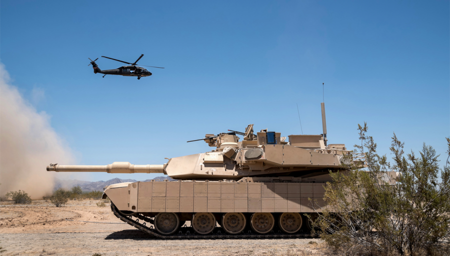 Carro de combate Abrams dotado de un sistema de protección activa Trophy. Foto GDLS