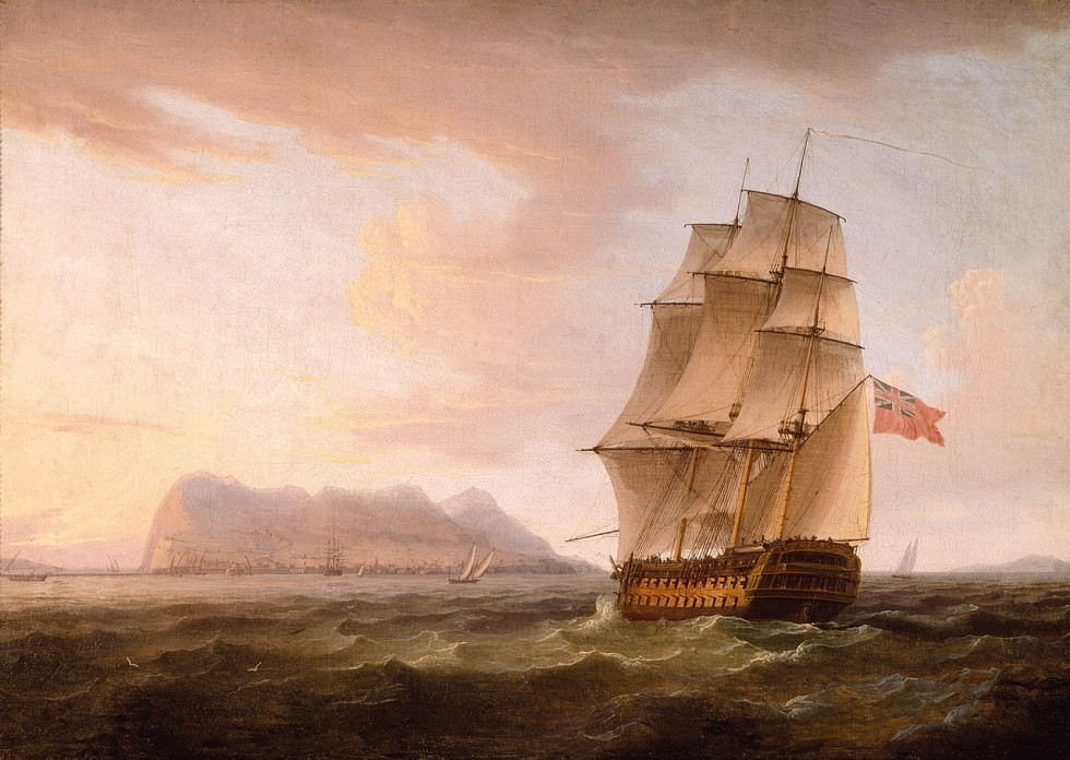 A British Man of War before the Rock of Gibraltar by Thomas Whitcombe