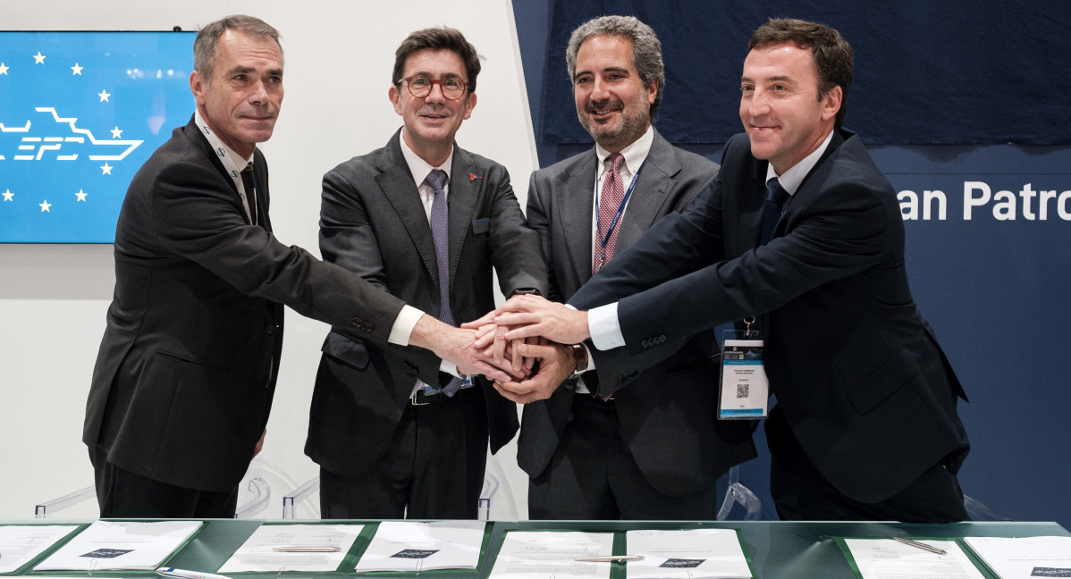 Los consejeros delegados de Naviris, Fincantieri, Naval Group y Navantia durante la ru00fabrica sobre las futura corbeta europea. Foto Navantia