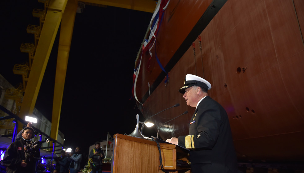 Botadura del rompehielos AP Almirante Viel de la Armada de Chile