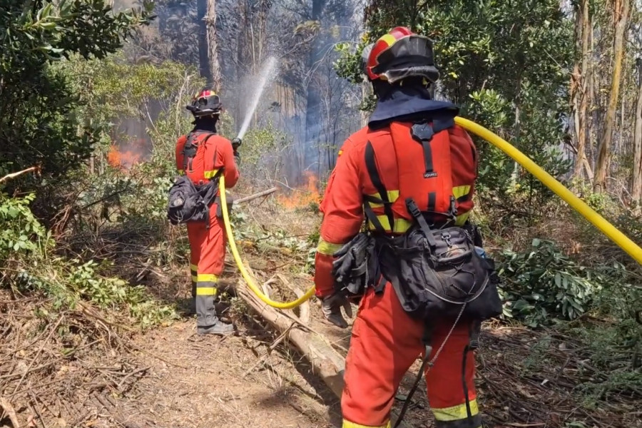 Personal del Batallón de Intervención de Emergencias en labores de contención de uno de los focos de fuego en la Región del Biobío Imagen UME