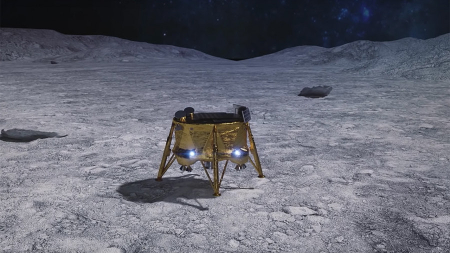 Representación del módulo de aterrizaje de la misión Beresheet en la luna Imagen SpaceIL