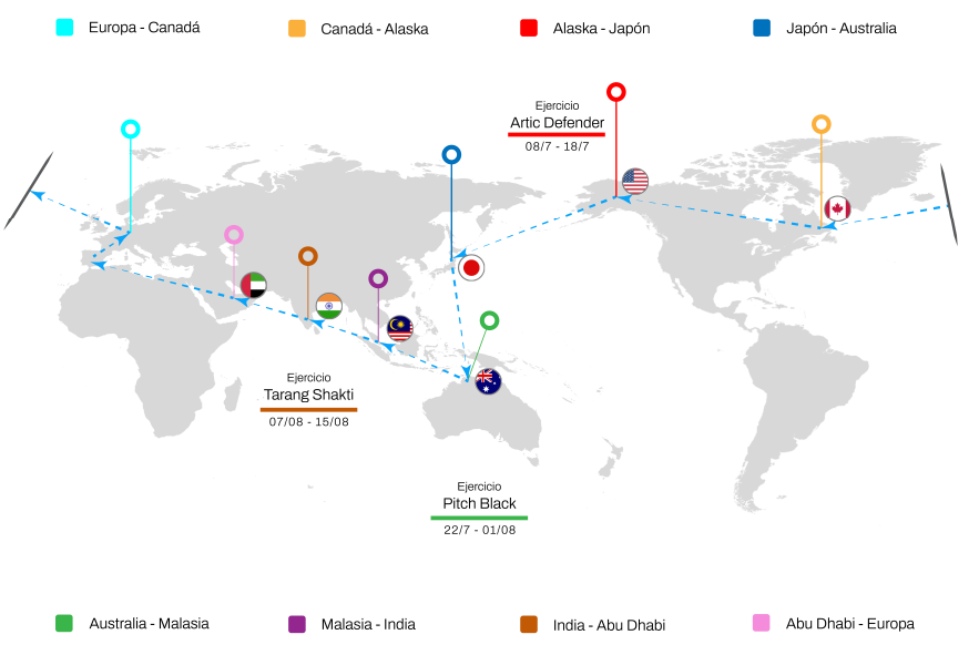 Vuelta al mundo de Eurofighter y A400M del Ejército del Aire