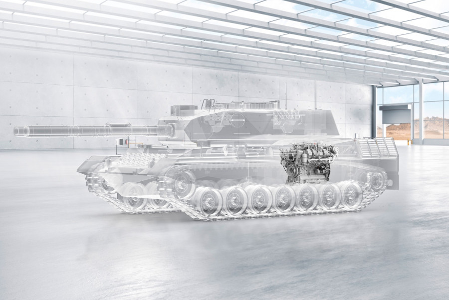 Recreación de un carro de combate Leopard 1 dotado de un motor 8V199. Imagen. Rolls Royce