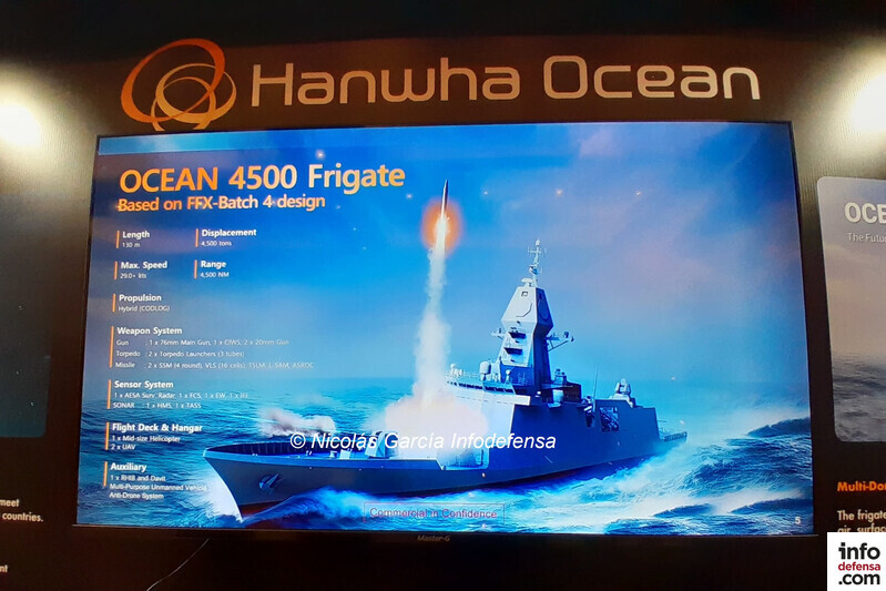 Fragata Ocean 4500 de Hanwha Ocean presentada en el Korea Defense Day 2025 Firma Nicolás García