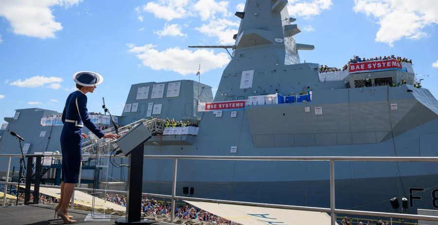 La princesa de Gales, Kate Middleton, durante la ceremonia de bautismo del HMS Glasgow, primera fragata Tipo 26. Foto. BAE Systems