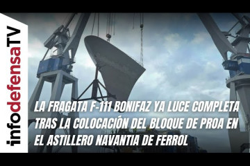 La fragata F-111 Bonifaz luce completa tras colocar el bloque de proa en el astillero de Navantia
