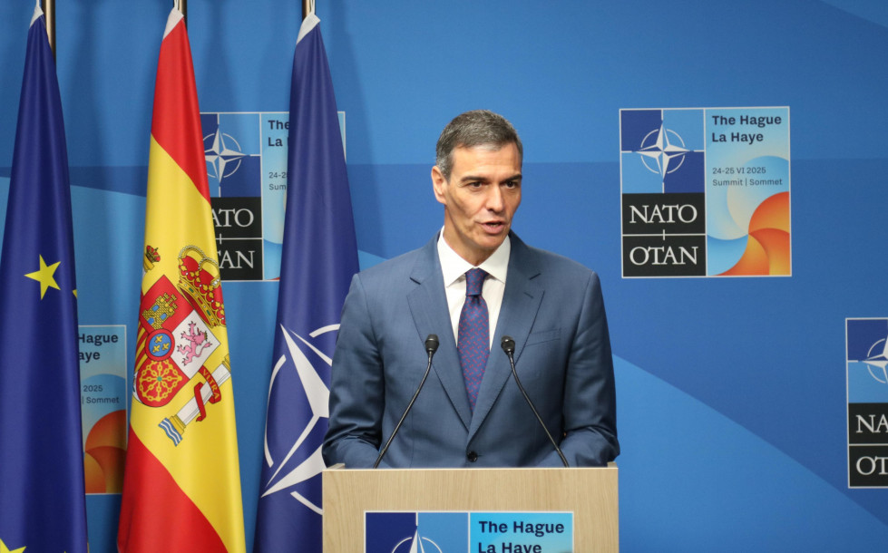 Pedro Sánchez durante su comparecencia tras la cumbre de la OTAN en La Haya