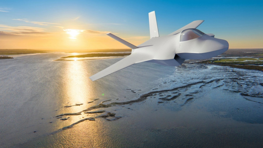 Recreación de la futura aeronave del programa GCAP sobre el río Blackwater en Essex, este de Inglaterra. Imagen. BAE Systems