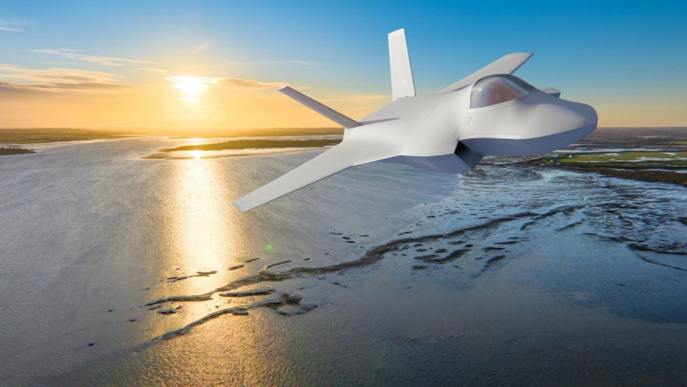 Recreación de la futura aeronave del programa GCAP sobre el río Blackwater en Essex, este de Inglaterra. Imagen. BAE Systems