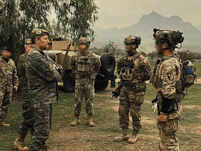 El general Amador Enseñat y Berea junto a operadores de la BOE Lautaro Firma Comando de Operaciones Especiales del Ejército de Chile 002