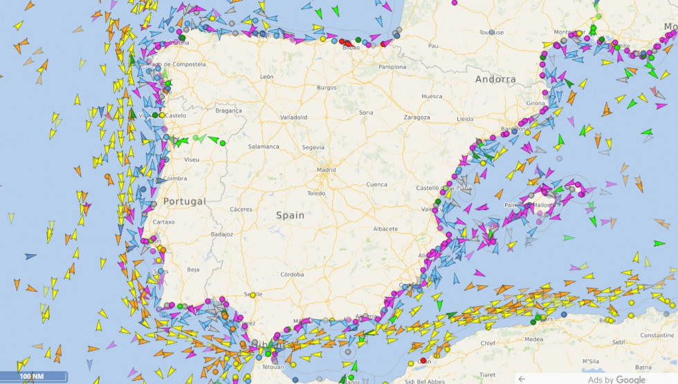Tráfico de buques según Vessel Finder