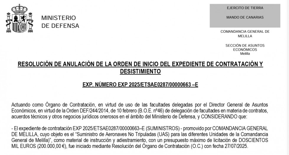Desestimiento compra drones chinos