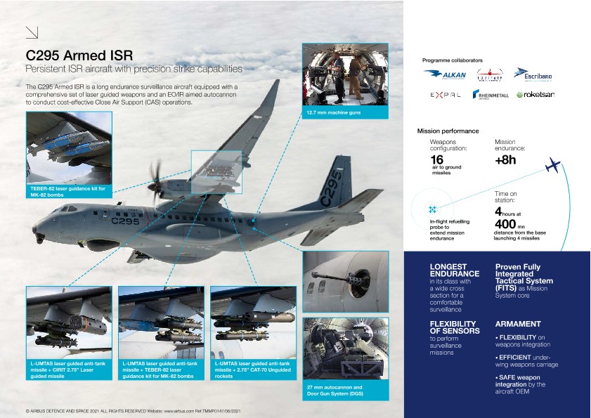 Infografía sobre el avión armado C295 Armed ISR. Imagen: Airbus